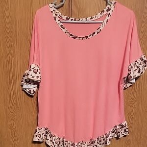 Pink Leopard Trim Women's Top